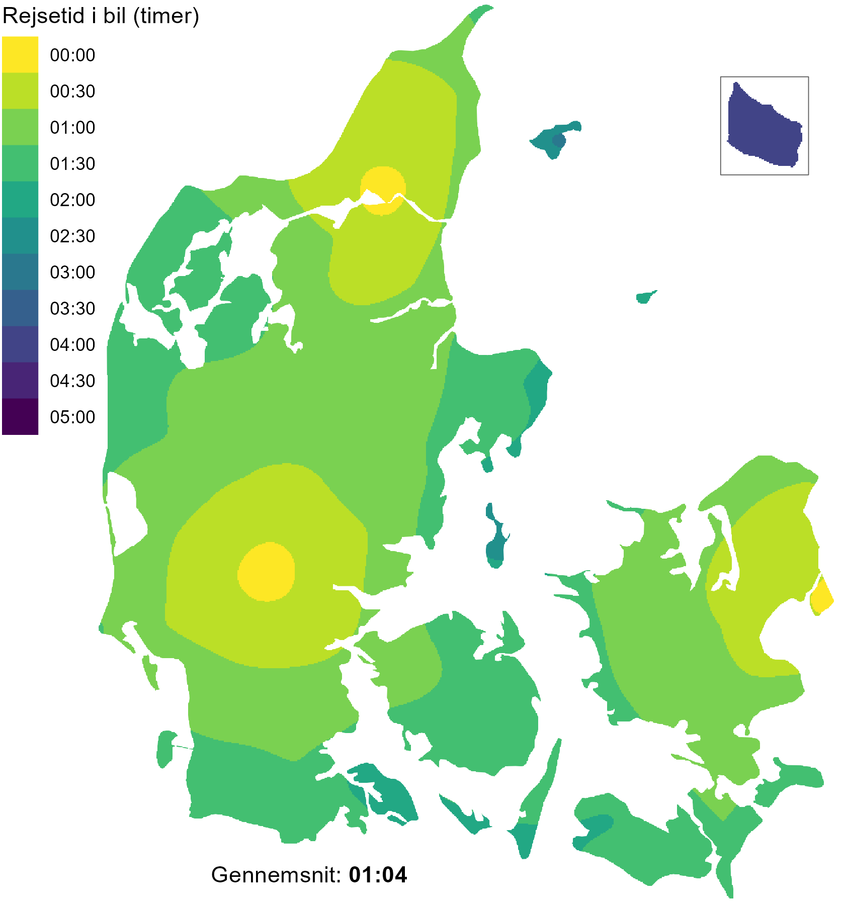 Køretid til den nærmeste af Aalborg, Billund og Københavns lufthavn. (stakkels Bornholm)